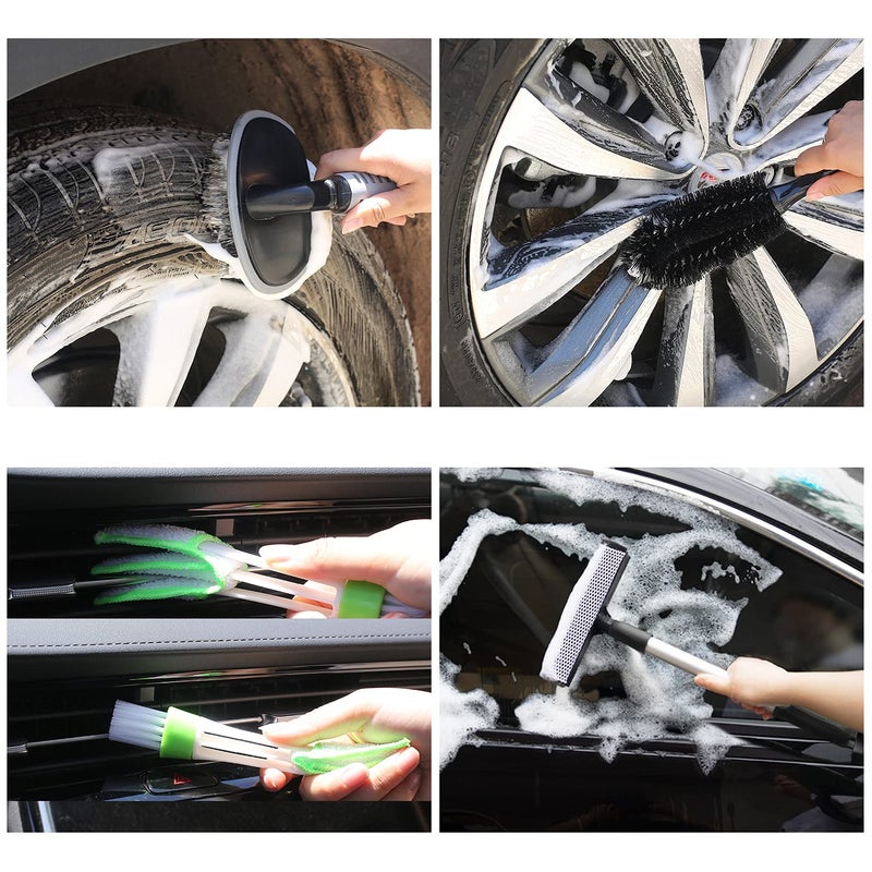 AUTODECO 22Pcs Car Wash Cleaning Tools Kit Car Detailing Set with Canvas Bag Purple Collapsible Bucket Wash Mitt Sponge Towels Tire Brush Window Scraper Duster Complete Interior Car Care Kit - Image 5